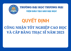 Quyết định công nhận tốt nghiệp cao học và cấp bằng Thạc sĩ năm 2023